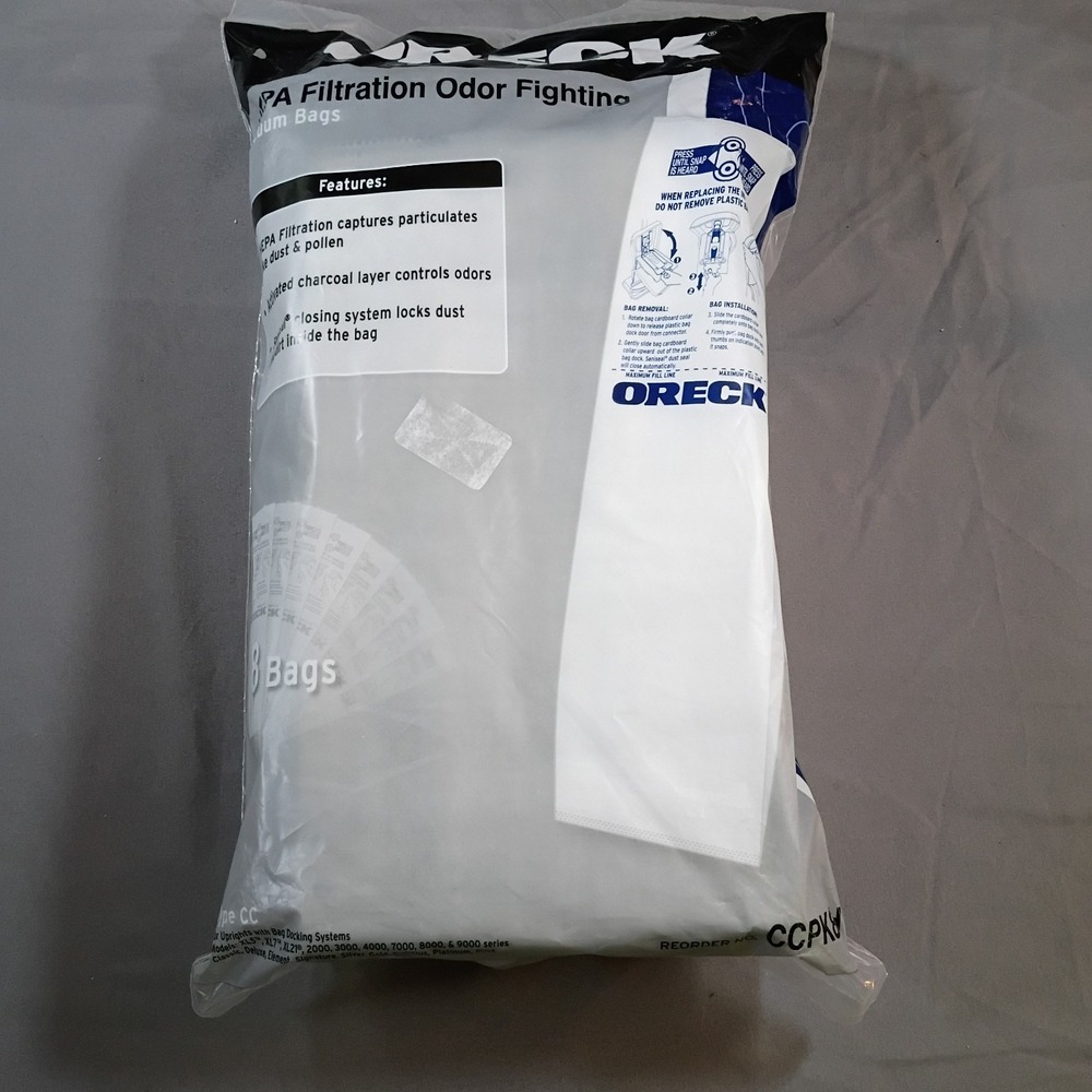 Oreck CCPK80H HEPA Filtration Vacuum Bags Odor Fighting New. 8 Bags Total